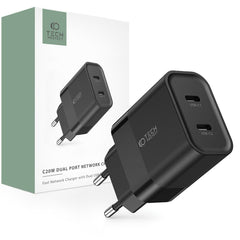 SIEŤOVÁ NABÍJAČKA NA MOBIL A TABLET TECH-PROTECT C20W 2-PORT NETWORK CHARGER PD20W BLACK