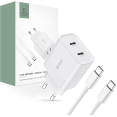 SIEŤOVÁ NABÍJAČKA NA MOBIL A TABLET TECH-PROTECT C20W 2-PORT NETWORK CHARGER PD20W + TYPE-C CABLE WHITE