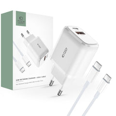 SIEŤOVÁ NABÍJAČKA NA MOBIL A TABLET TECH-PROTECT C20W 2-PORT NETWORK CHARGER PD20W/QC3.0 + TYPE-C CABLE WHITE
