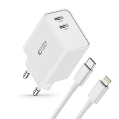 SIEŤOVÁ NABÍJAČKA NA MOBIL A TABLET TECH-PROTECT C35W 2-PORT NETWORK CHARGER PD35W + LIGHTNING CABLE WHITE
