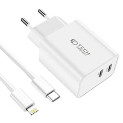 SIEŤOVÁ NABÍJAČKA NA MOBIL A TABLET TECH-PROTECT C35W 2-PORT NETWORK CHARGER PD35W + LIGHTNING CABLE WHITE