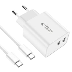 SIEŤOVÁ NABÍJAČKA NA MOBIL A TABLET TECH-PROTECT C35W 2-PORT NETWORK CHARGER PD35W + TYPE-C CABLE WHITE