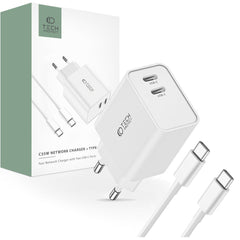 SIEŤOVÁ NABÍJAČKA NA MOBIL A TABLET TECH-PROTECT C35W 2-PORT NETWORK CHARGER PD35W + TYPE-C CABLE WHITE