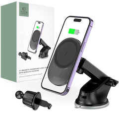 DRŽIAK TELEFÓNU DO AUTA S BEZDRÔTOVÝM NABÍJANÍM TECH-PROTECT MM15W-V1 MAGNETIC MAGSAFE DASHBOARD & VENT CAR MOUNT WIRELESS CHARGER 15W BLACK