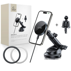 DRŽIAK TELEFÓNU DO AUTA S BEZDRÔTOVÝM NABÍJANÍM TECH-PROTECT MM15W-V5 MAGNETIC MAGSAFE DASHBOARD & VENT CAR MOUNT WIRELESS CHARGER 15W BLACK/BLACK