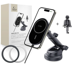 DRŽIAK TELEFÓNU DO AUTA S BEZDRÔTOVÝM NABÍJANÍM TECH-PROTECT MM15W-V6 MAGNETIC MAGSAFE DASHBOARD & VENT CAR MOUNT WIRELESS CHARGER 15W BLACK/BLACK