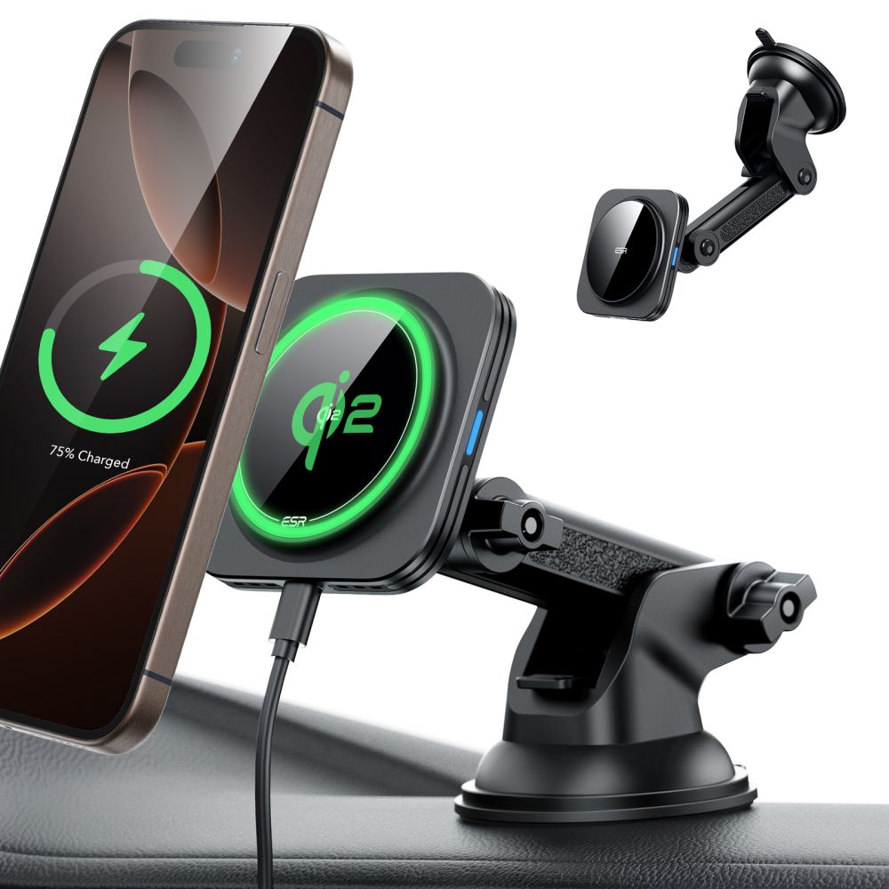 DRŽIAK TELEFÓNU DO AUTA S BEZDRÔTOVÝM NABÍJANÍM ESR HALOLOCK MAGNETIC MAGSAFE DASHBOARD CAR MOUNT WIRELESS CHARGER QI2 15W BLACK