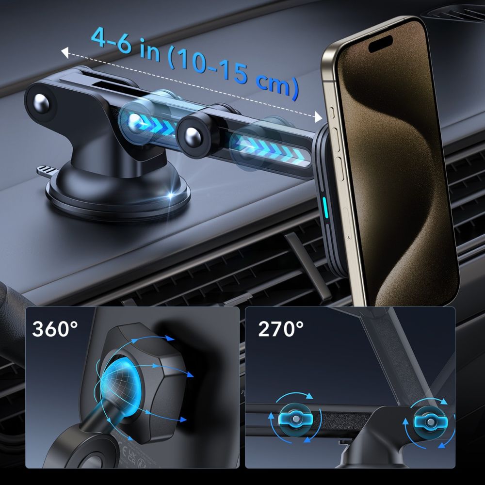 DRŽIAK TELEFÓNU DO AUTA S BEZDRÔTOVÝM NABÍJANÍM ESR HALOLOCK MAGNETIC MAGSAFE DASHBOARD CAR MOUNT WIRELESS CHARGER QI2 15W BLACK