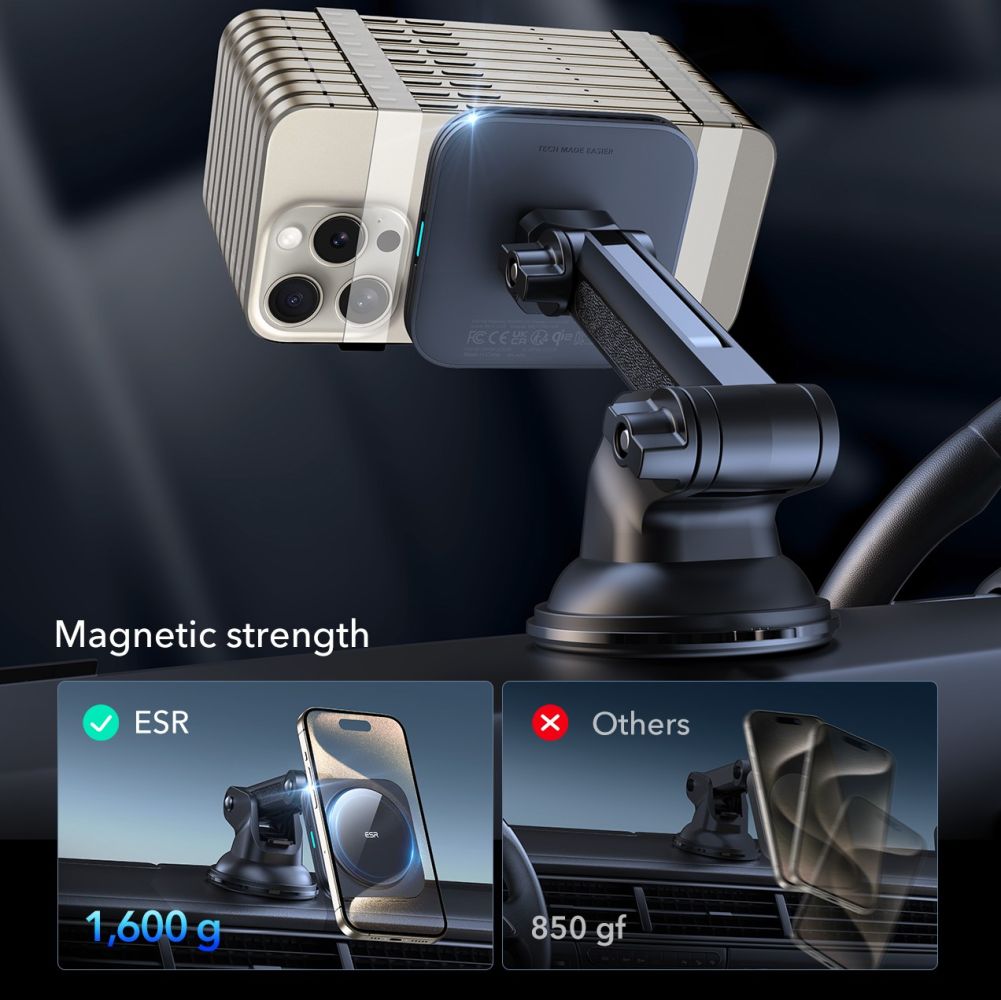 DRŽIAK TELEFÓNU DO AUTA S BEZDRÔTOVÝM NABÍJANÍM ESR HALOLOCK MAGNETIC MAGSAFE DASHBOARD CAR MOUNT WIRELESS CHARGER QI2 15W BLACK