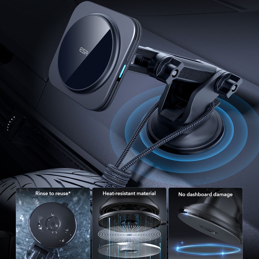 DRŽIAK TELEFÓNU DO AUTA S BEZDRÔTOVÝM NABÍJANÍM ESR HALOLOCK MAGNETIC MAGSAFE DASHBOARD CAR MOUNT WIRELESS CHARGER QI2 15W BLACK