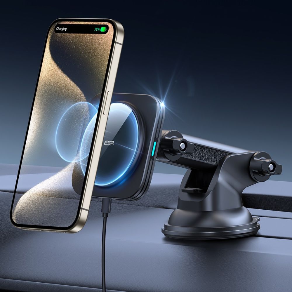 DRŽIAK TELEFÓNU DO AUTA S BEZDRÔTOVÝM NABÍJANÍM ESR HALOLOCK MAGNETIC MAGSAFE DASHBOARD CAR MOUNT WIRELESS CHARGER QI2 15W BLACK