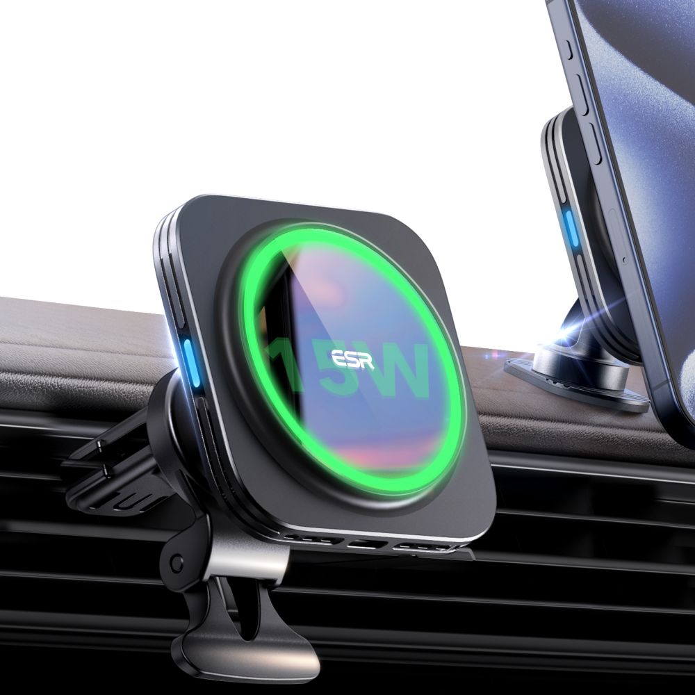 DRŽIAK TELEFÓNU DO AUTA S BEZDRÔTOVÝM NABÍJANÍM ESR HALOLOCK MAGNETIC MAGSAFE VENT CAR MOUNT WIRELESS CHARGER QI2 15W BLACK