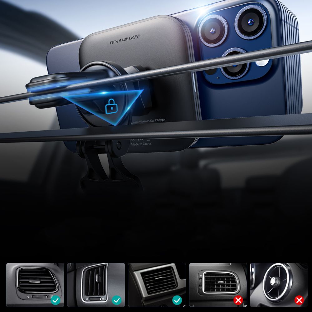 DRŽIAK TELEFÓNU DO AUTA S BEZDRÔTOVÝM NABÍJANÍM ESR HALOLOCK MAGNETIC MAGSAFE VENT CAR MOUNT WIRELESS CHARGER QI2 15W BLACK