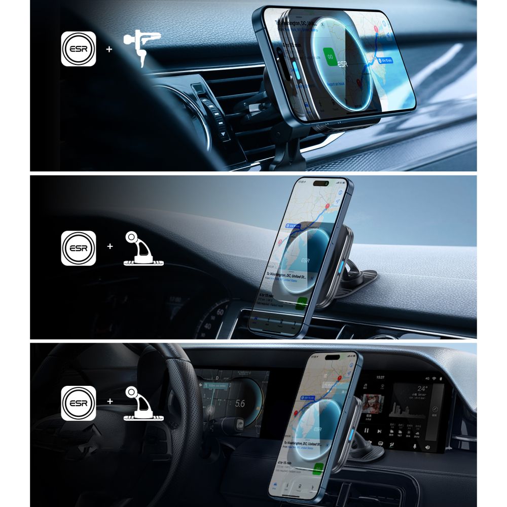 DRŽIAK TELEFÓNU DO AUTA S BEZDRÔTOVÝM NABÍJANÍM ESR HALOLOCK MAGNETIC MAGSAFE VENT CAR MOUNT WIRELESS CHARGER QI2 15W BLACK