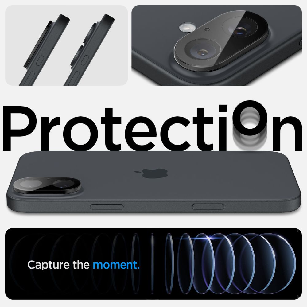 OCHRANNÉ TVRDENÉ SKLO PRE ŠOŠOVKU FOTOAPARÁTU SPIGEN OPTIK GLAS.TR CAMERA PROTECTOR 2-PACK IPHONE 16 / 16 PLUS BLACK