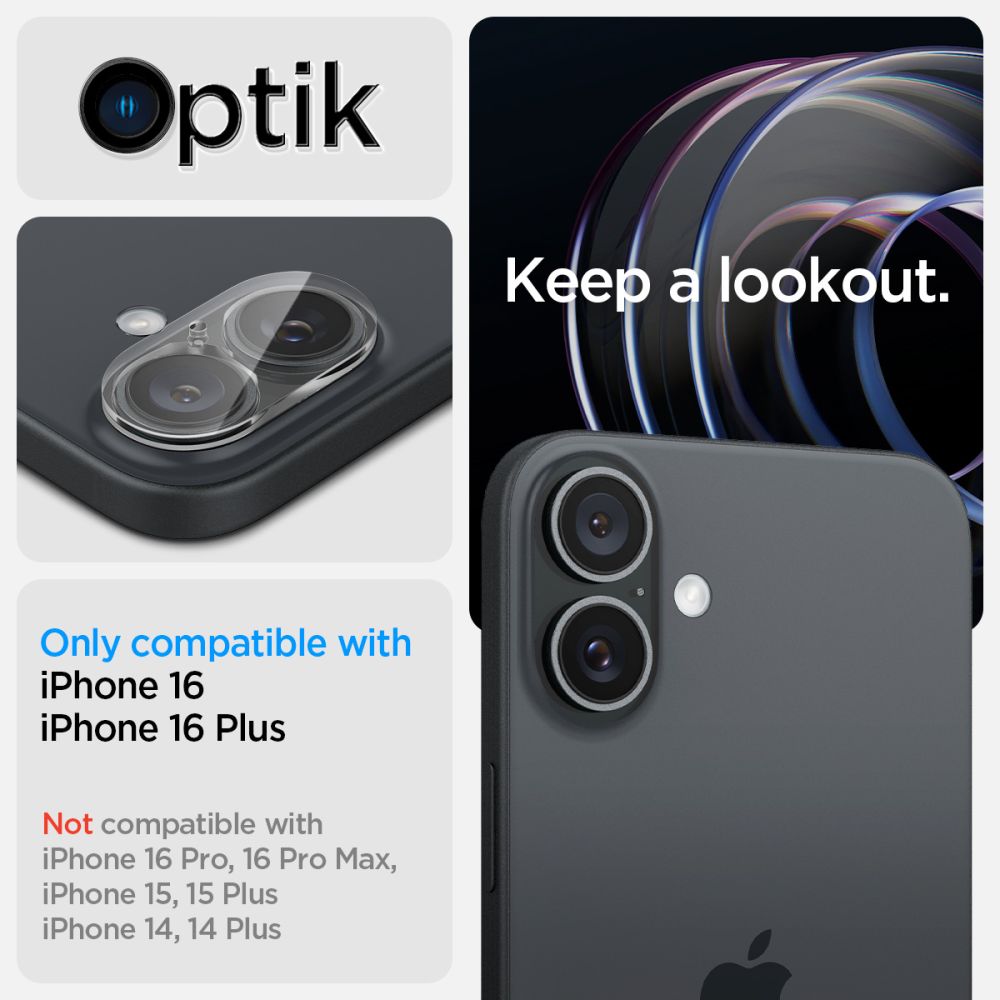 OCHRANNÉ TVRDENÉ SKLO PRE ŠOŠOVKU FOTOAPARÁTU SPIGEN OPTIK GLAS.TR CAMERA PROTECTOR 2-PACK IPHONE 16 / 16 PLUS CRYSTAL CLEAR