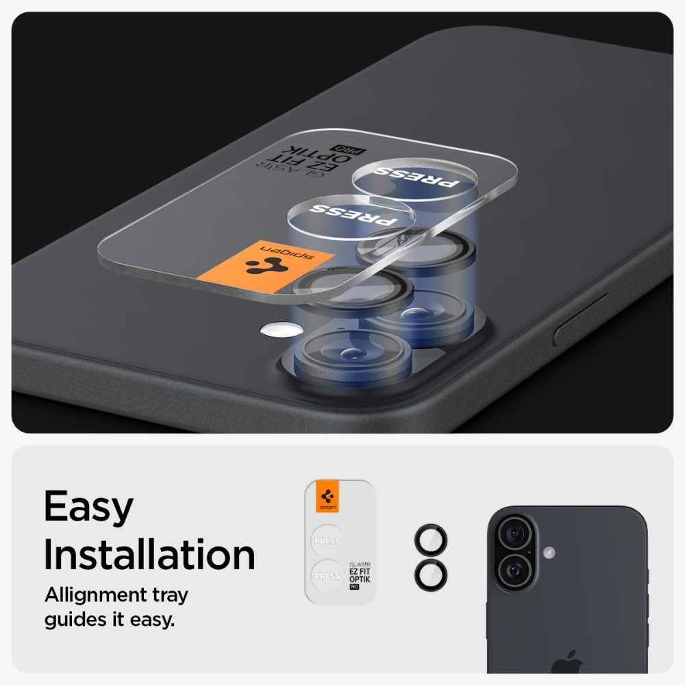 OCHRANNÉ TVRDENÉ SKLO PRE ŠOŠOVKU FOTOAPARÁTU SPIGEN OPTIK PRO GLAS.TR ”EZ FIT” CAMERA PROTECTOR 2-PACK IPHONE 16 / 16 PLUS BLACK