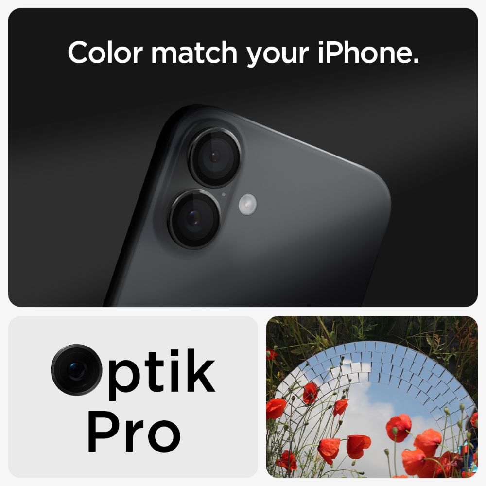 OCHRANNÉ TVRDENÉ SKLO PRE ŠOŠOVKU FOTOAPARÁTU SPIGEN OPTIK PRO GLAS.TR ”EZ FIT” CAMERA PROTECTOR 2-PACK IPHONE 16 / 16 PLUS BLACK