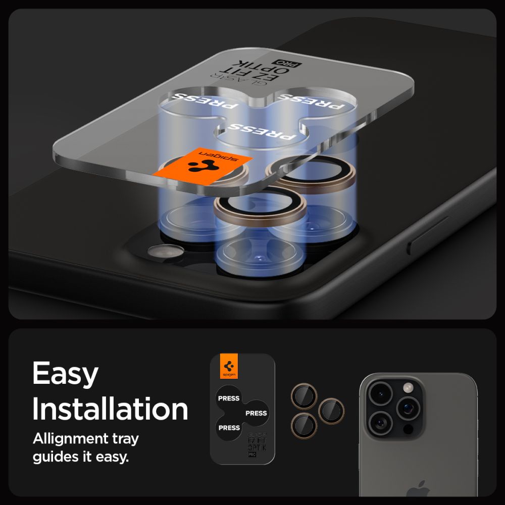 OCHRANNÉ TVRDENÉ SKLO PRE ŠOŠOVKU FOTOAPARÁTU SPIGEN OPTIK PRO GLAS.TR ”EZ FIT” CAMERA PROTECTOR 2-PACK IPHONE 16 PRO / PRO MAX DESERT TITANIUM