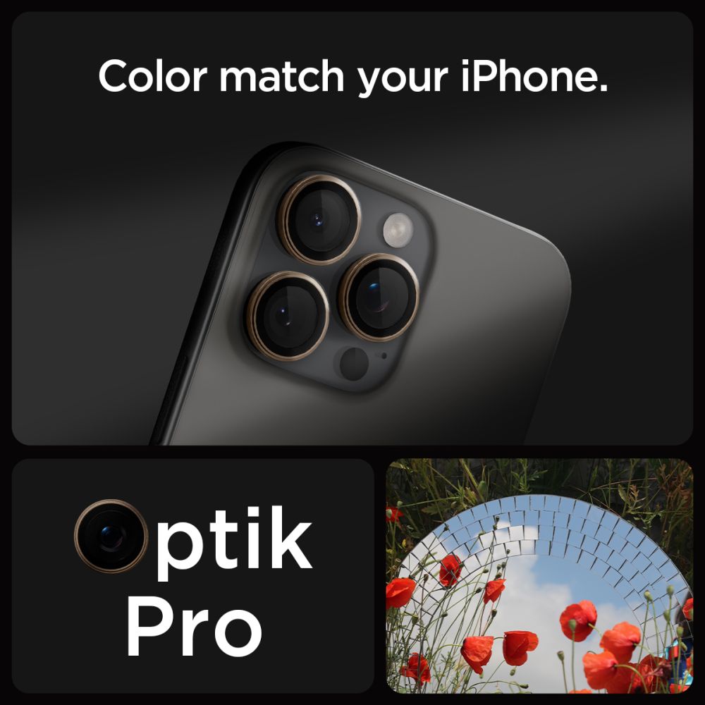 OCHRANNÉ TVRDENÉ SKLO PRE ŠOŠOVKU FOTOAPARÁTU SPIGEN OPTIK PRO GLAS.TR ”EZ FIT” CAMERA PROTECTOR 2-PACK IPHONE 16 PRO / PRO MAX DESERT TITANIUM
