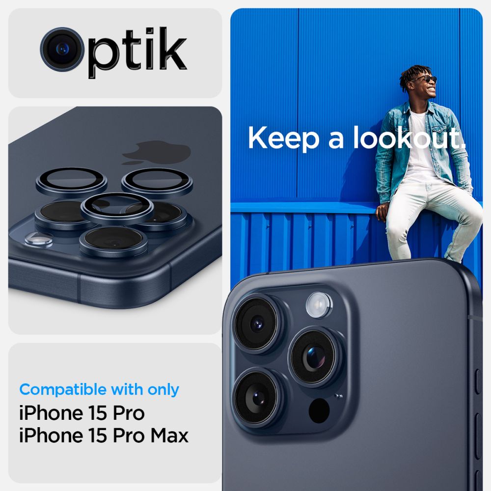 OCHRANA FOTOAPARÁTU SPIGEN OPTIK.TR ”EZ FIT” CAMERA PROTECTOR 2-PACK IPHONE 14 PRO / PRO MAX / 15 PRO / PRO MAX BLUE TITANIUM