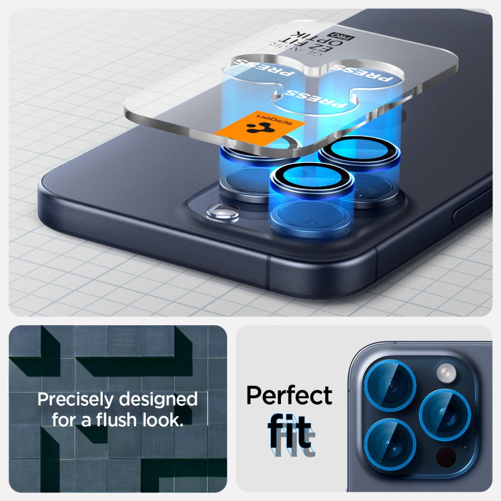OCHRANA FOTOAPARÁTU SPIGEN OPTIK.TR ”EZ FIT” CAMERA PROTECTOR 2-PACK IPHONE 14 PRO / PRO MAX / 15 PRO / PRO MAX BLUE TITANIUM
