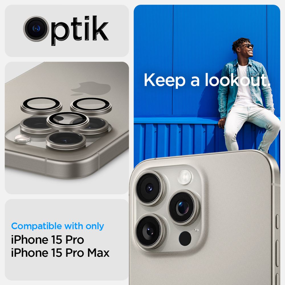 OCHRANA FOTOAPARÁTU SPIGEN OPTIK.TR ”EZ FIT” CAMERA PROTECTOR 2-PACK IPHONE 14 PRO / PRO MAX / 15 PRO / PRO MAX NATURAL TITANIUM