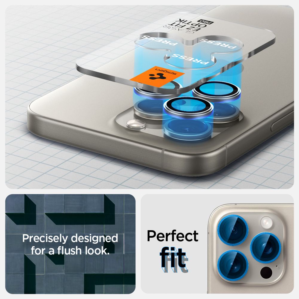 OCHRANA FOTOAPARÁTU SPIGEN OPTIK.TR ”EZ FIT” CAMERA PROTECTOR 2-PACK IPHONE 14 PRO / PRO MAX / 15 PRO / PRO MAX NATURAL TITANIUM