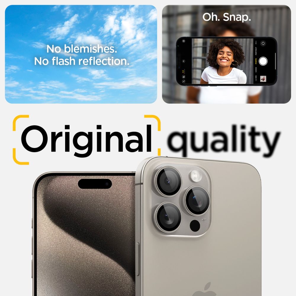 OCHRANA FOTOAPARÁTU SPIGEN OPTIK.TR ”EZ FIT” CAMERA PROTECTOR 2-PACK IPHONE 14 PRO / PRO MAX / 15 PRO / PRO MAX NATURAL TITANIUM