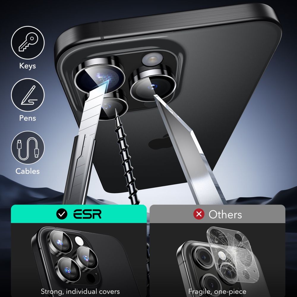 OCHRANNÉ TVRDENÉ SKLO PRE ŠOŠOVKU FOTOAPARÁTU ESR ARMORITE CAMERA PROTECTOR IPHONE 16 PRO / 16 PRO MAX BLACK