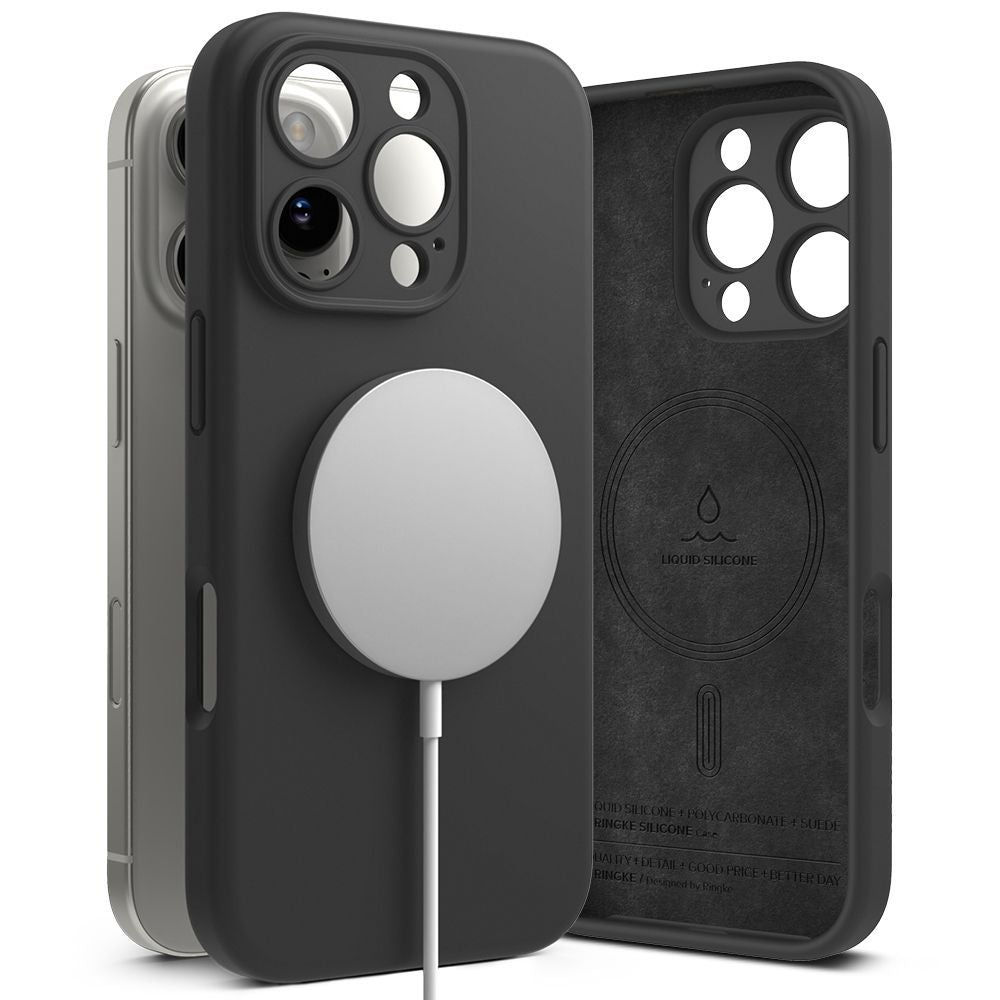 KRYT NA  IPHONE 16 PRO MAX RINGKE SILICONE MAGNETIC MAGSAFE BLACK