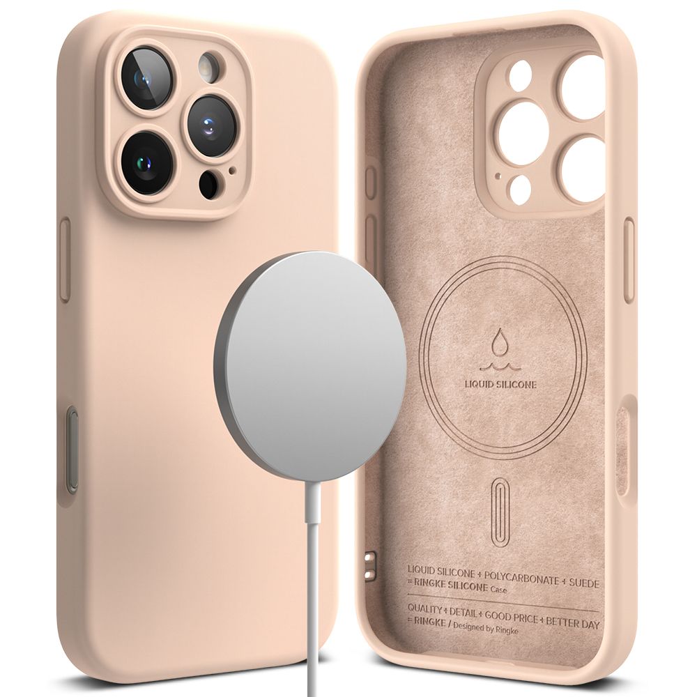 KRYT NA  IPHONE 16 PRO MAX RINGKE SILICONE MAGNETIC MAGSAFE PINK SAND