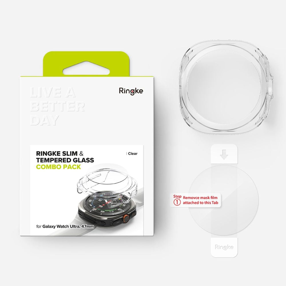 OCHRANNÉ PUZDRO S TVRDENÝM SKLOM NA SAMSUNG GALAXY WATCH ULTRA (47 MM) RINGKE SLIM & TEMPERED GLASS CLEAR