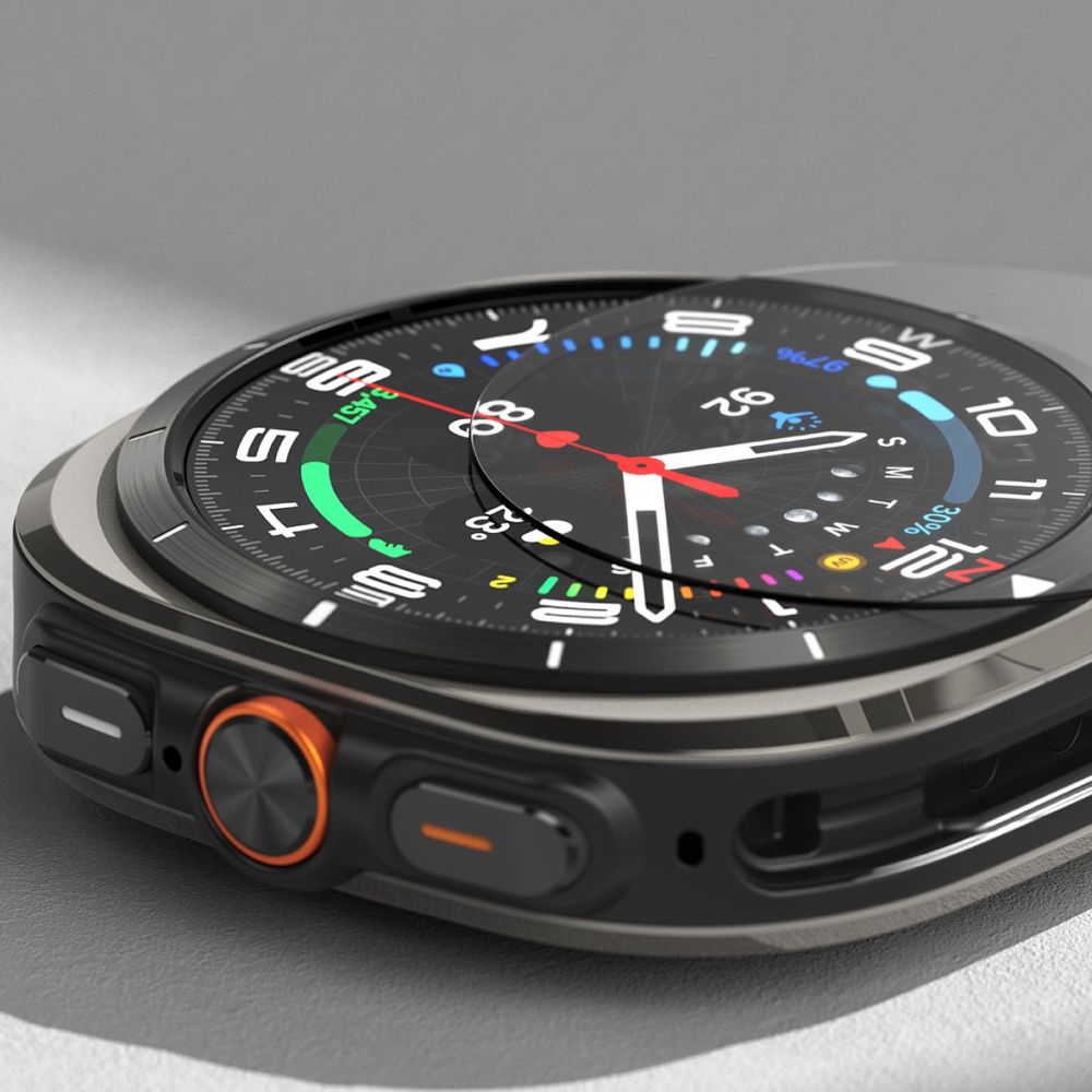 OCHRANNÉ PUZDRO S TVRDENÝM SKLOM NA SAMSUNG GALAXY WATCH ULTRA ( 47 MM ) RINGKE SLIM & TEMPERED GLASS TITANIUM BLACK
