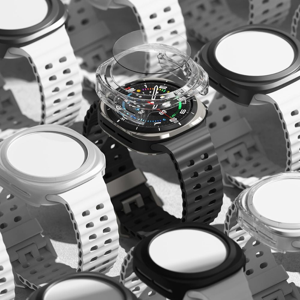 OCHRANNÉ PUZDRO S TVRDENÝM SKLOM NA SAMSUNG GALAXY WATCH ULTRA ( 47 MM ) RINGKE SLIM & TEMPERED GLASS TITANIUM BLACK