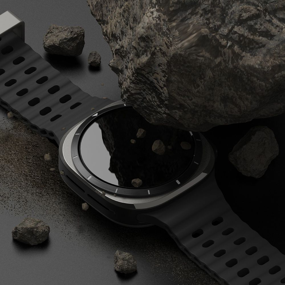 OCHRANNÉ PUZDRO S TVRDENÝM SKLOM NA SAMSUNG GALAXY WATCH ULTRA ( 47 MM ) RINGKE SLIM & TEMPERED GLASS TITANIUM BLACK