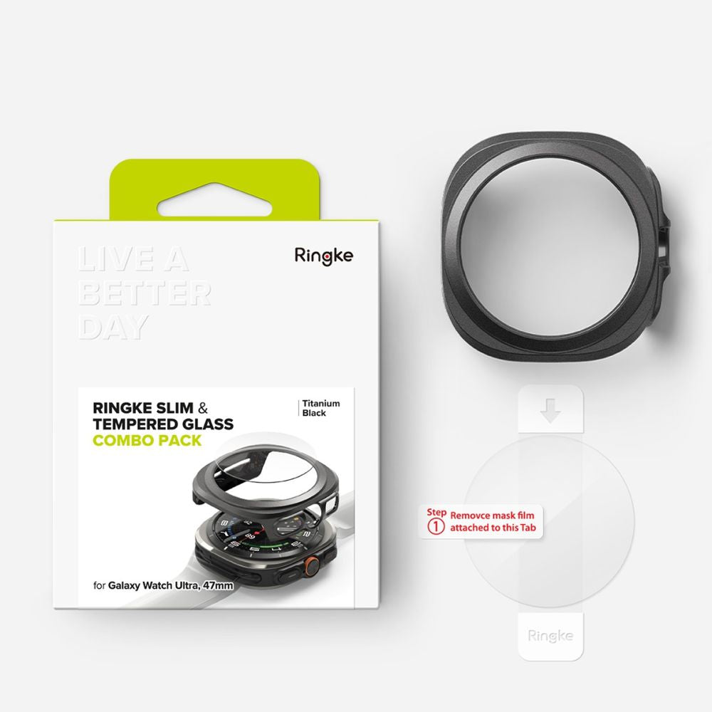OCHRANNÉ PUZDRO S TVRDENÝM SKLOM NA SAMSUNG GALAXY WATCH ULTRA ( 47 MM ) RINGKE SLIM & TEMPERED GLASS TITANIUM BLACK