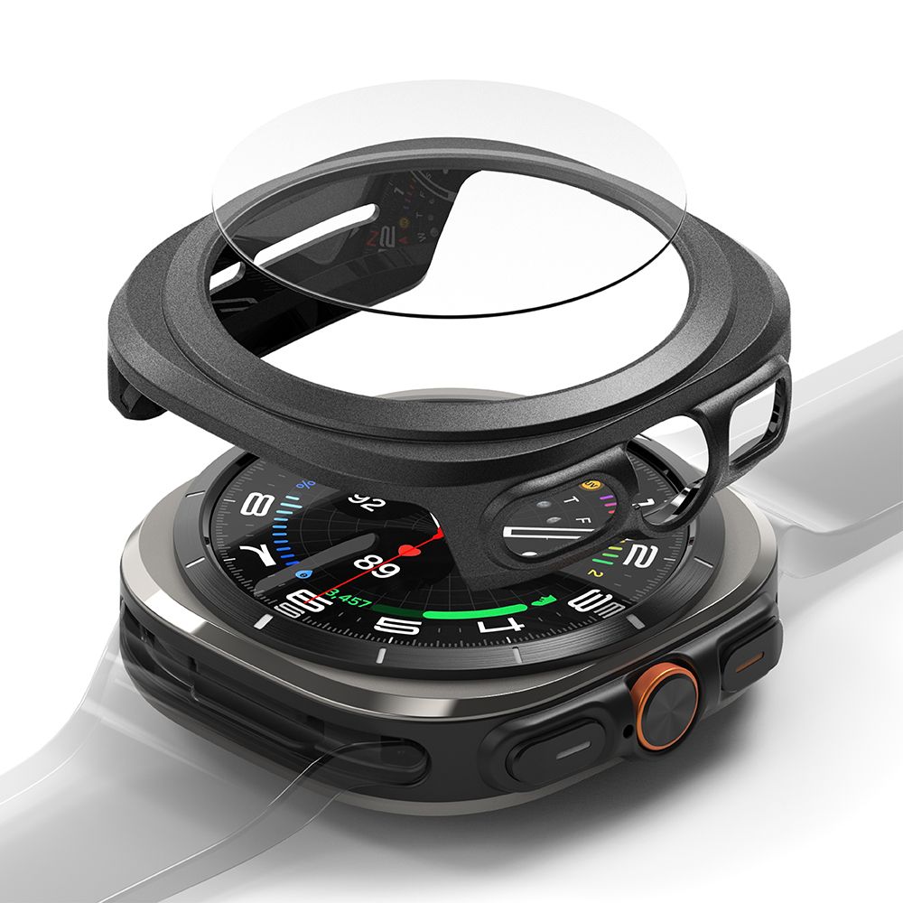 OCHRANNÉ PUZDRO S TVRDENÝM SKLOM NA SAMSUNG GALAXY WATCH ULTRA ( 47 MM ) RINGKE SLIM & TEMPERED GLASS TITANIUM BLACK