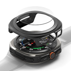 OCHRANNÉ PUZDRO S TVRDENÝM SKLOM NA SAMSUNG GALAXY WATCH ULTRA ( 47 MM ) RINGKE SLIM & TEMPERED GLASS TITANIUM BLACK