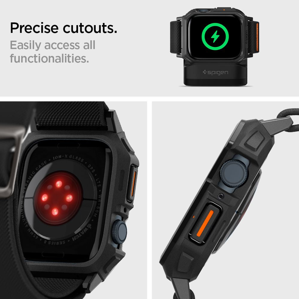 REMIENOK S OCHRANNÝM PUZDROM NA APPLE WATCH 4 / 5 / 6 / 7 / 8 / 9 / SE 44 / 45 MM SPIGEN LITE FIT ”PRO” MATTE BLACK