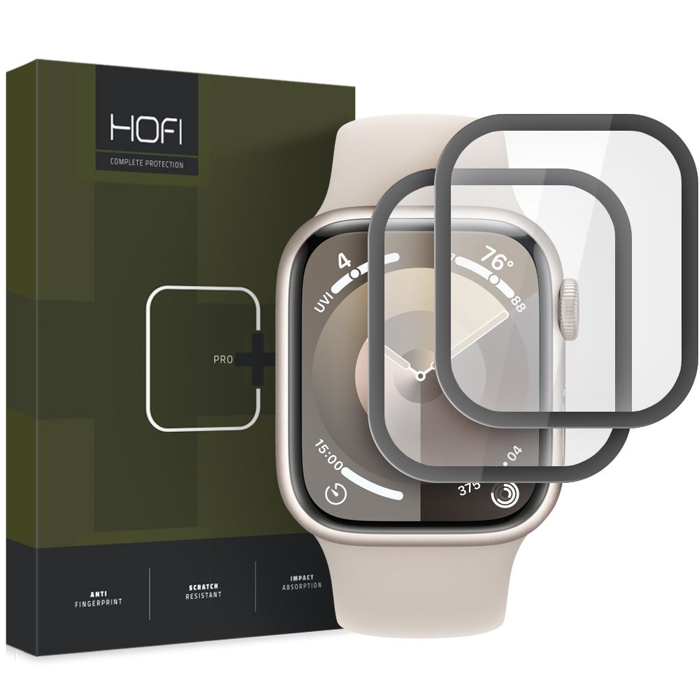 2X TVRDENÉ SKLO NA APPLE WATCH 7 / 8 / 9 (41 MM) HOFI HYBRID PRO+ 2-PACK BLACK