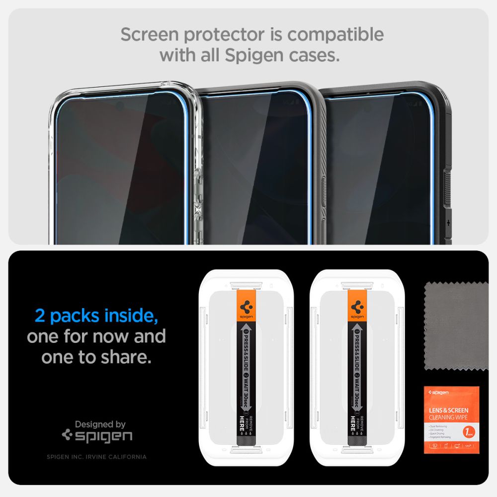 TVRDENÉ SKLO SPIGEN GLAS.TR ”EZ FIT” 2-PACK GOOGLE PIXEL 9 / 9 PRO PRIVACY