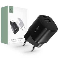 SIEŤOVÁ NABÍJAČKA NA MOBIL A TABLET  TECH-PROTECT C20W MINI 2-PORT NETWORK CHARGER PD20W/QC3.0 BLACK