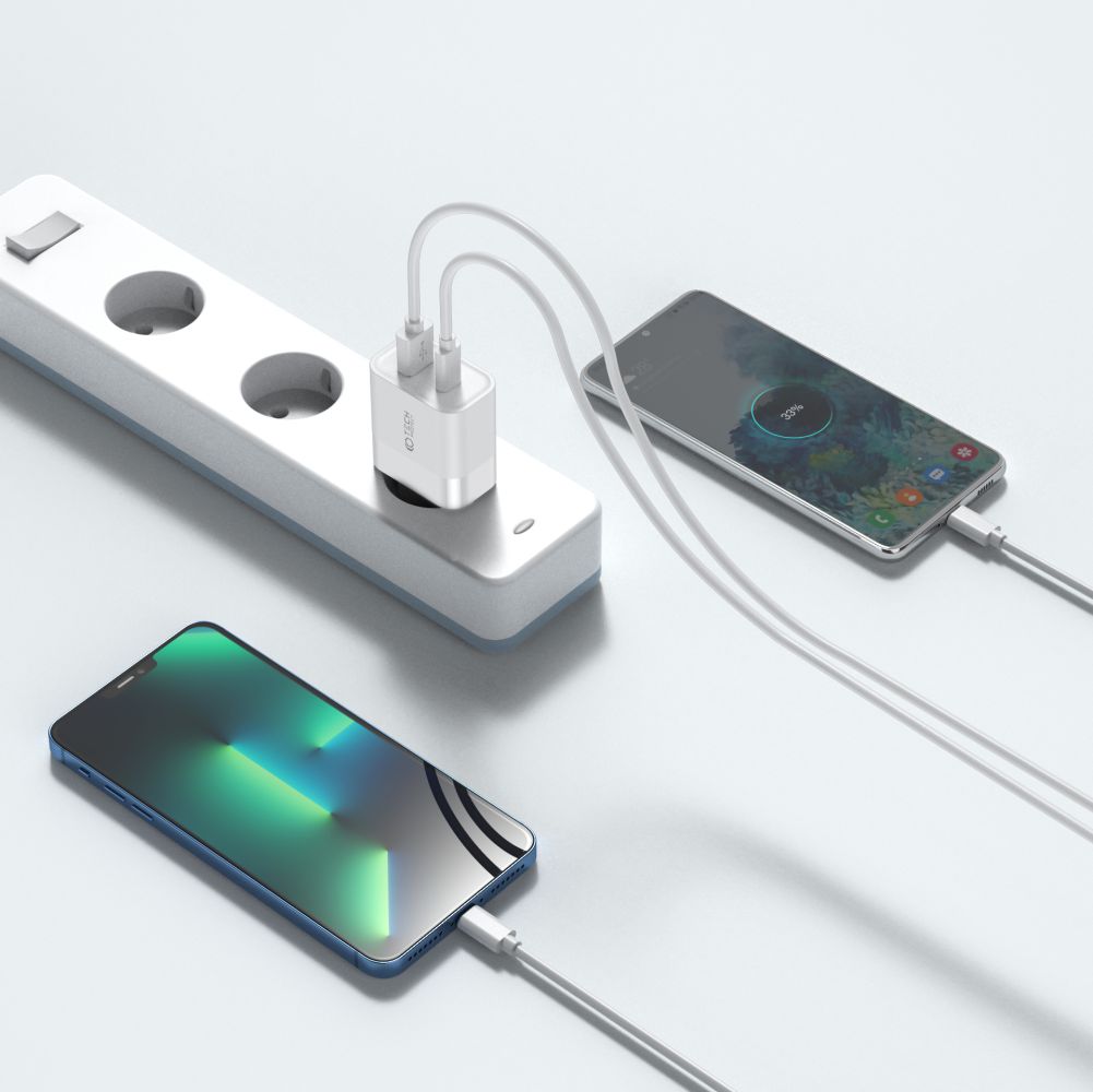 SIEŤOVÁ NABÍJAČKA NA MOBIL A TABLET TECH-PROTECT C30W 2-PORT NETWORK CHARGER PD30W/QC3.0 WHITE