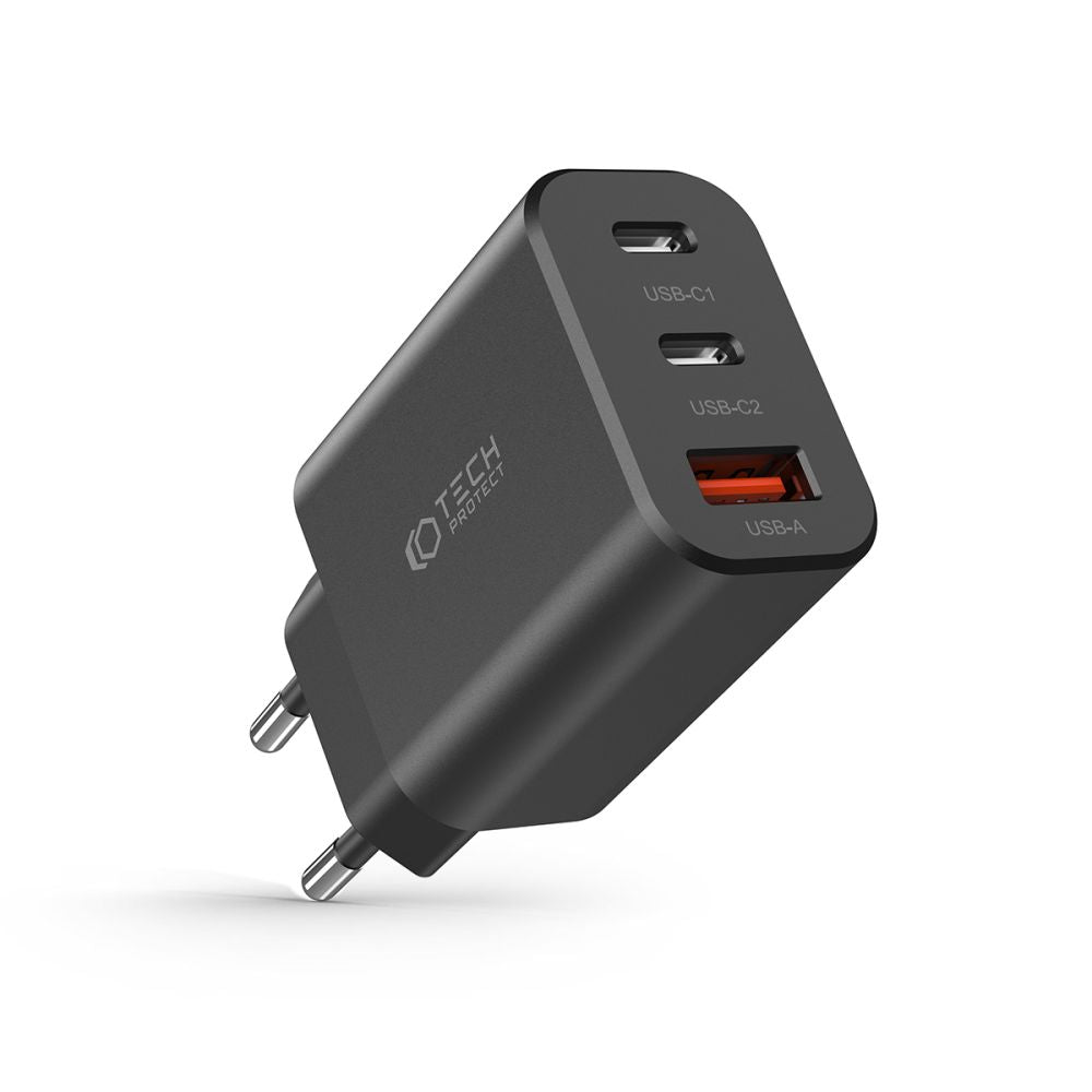 SIEŤOVÁ NABÍJAČKA NA MOBIL A TABLET  TECH-PROTECT C30W 3-PORT NETWORK CHARGER PD30W/QC3.0 BLACK
