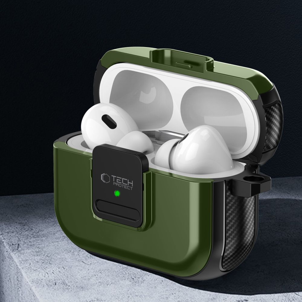 PUZDRO TECH-PROTECT DEFENDER HOOK MAGSAFE APPLE AIRPODS PRO 1 / 2 OLIVE GREEN