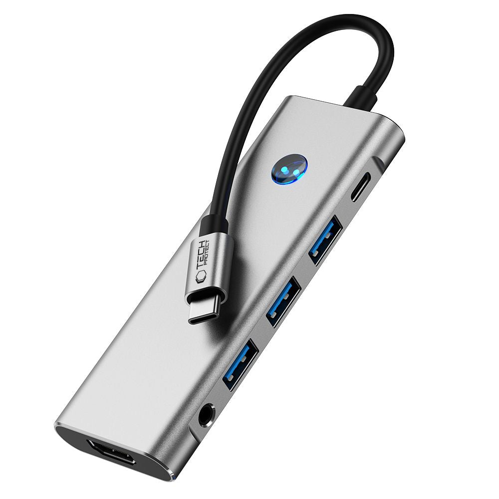 TECH-PROTECT HB04 HUB ADAPTER 9IN1 TYPE-C + USB2.0 + USB3.0 + HDMI 4K 60HZ + SD/TF + PD100W + AV3.5 SPACE GREY