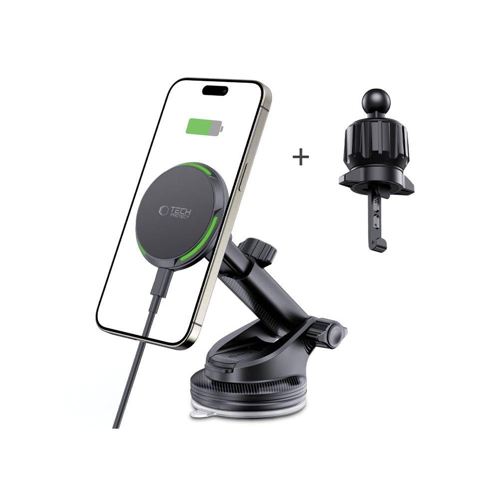 DRŽIAK TELEFÓNU DO AUTA S BEZDRÔTOVÝM NABÍJANÍM TECH-PROTECT MM15W-V6 QI2 MAGNETIC MAGSAFE DASHBOARD & VENT CAR MOUNT WIRELESS CHARGER 15W BLACK
