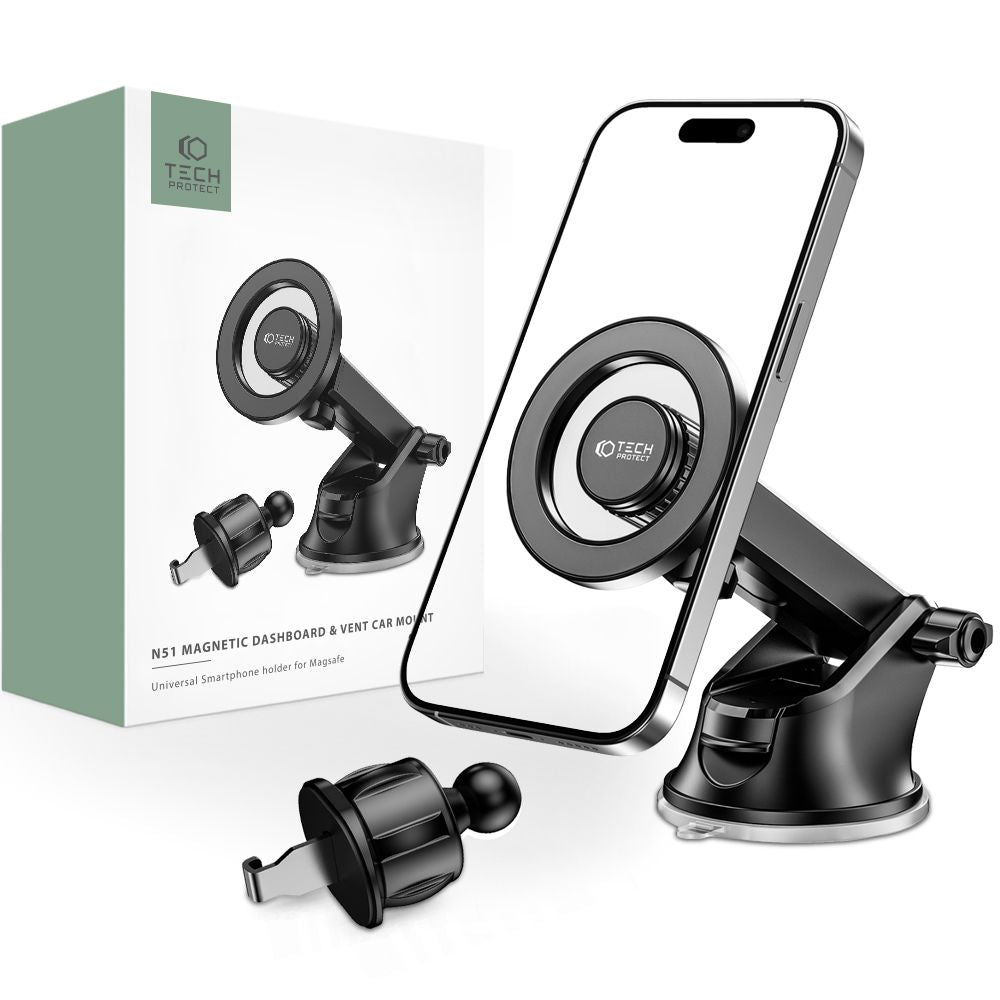 DRŽIAK DO AUTA  TECH-PROTECT N51 MAGNETIC MAGSAFE DASHBOARD & VENT CAR MOUNT BLACK