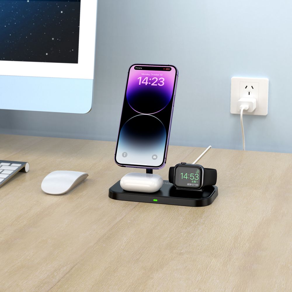 BEZDRÔTOVÁ NABÍJAČKA 3IN1 TECH-PROTECT QI15W-A22 MAGNETIC MAGSAFE WIRELESS CHARGER BLACK